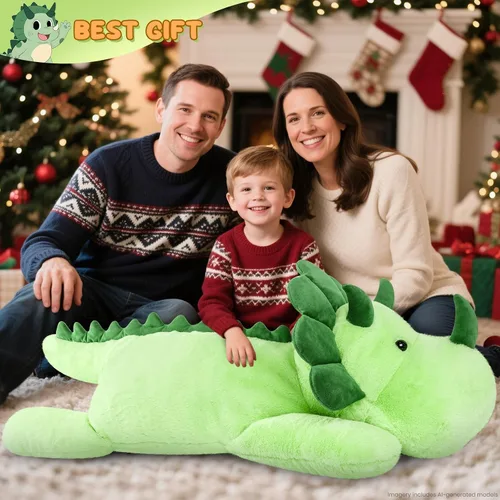 Miniatura 9 de SuzziPals Triceratops de peluche gigante de 43 pulgadas, animal de peluche de dinosaurio gigante realista para aliviar el estrés y compañero