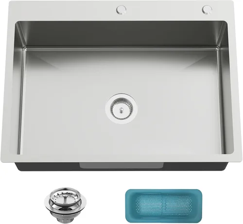 Miniatura 29 de Fregadero Negro de Cocina y Bar, Fregadero de Cocina de Acero Inoxidable de 15 x 17 Pulgadas para Empotrar, Fregadero de Bar Moderno de Un Solo
