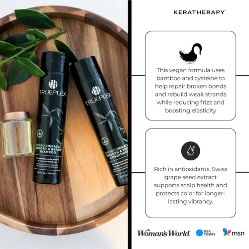 Miniatura 6 de KERATHERAPY Bamboo Miracle Smooth & Repair Champú, 10.1 onzas, 10.1 fl oz – Fórmula limpiadora vegana para cabello dañado y encrespado – Hidratante