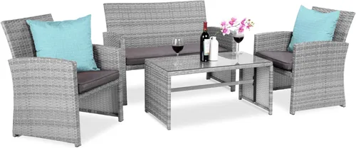Best Choice Products juego de muebles de mimbre para patio al aire libre, 4 piezas, para conversación en el patio trasero con mesa de café, cojines
