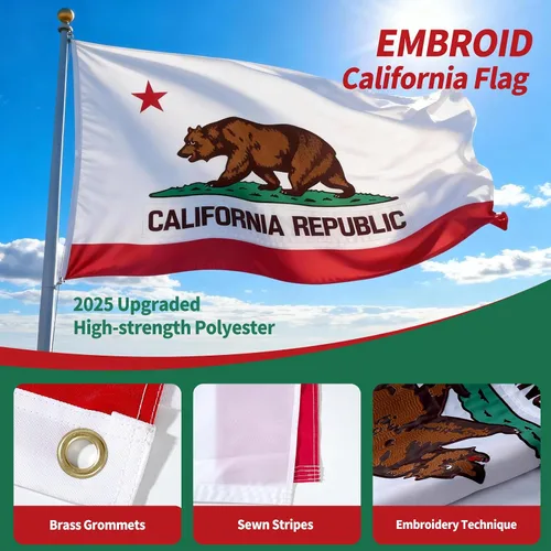 Miniatura 2 de Bandera de California de 3 x 5, bandera del estado de California, técnica de bordado completo, resistente a desgarros, rayas cosidas, ojales
