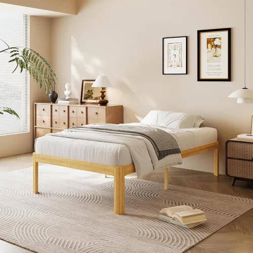 Miniatura 17 de Cama de plataforma de madera individual XL de 12 pulgadas, marco de cama de madera de mediados de siglo, tamaño individual XL, no necesita somier