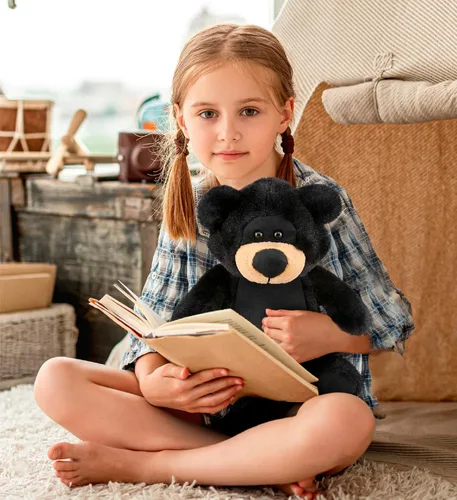 Miniatura 7 de DolliBu Oso negro de peluche, oso negro suave y abrazable, adorable juguete de peluche de oso para jugar, lindo regalo de vida salvaje para niños