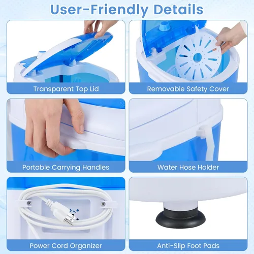 Miniatura 6 de ARLIME Lavadora portátil, mini lavadora de carga superior de 5.5 libras con bañera de secado giratorio extraíble y cubierta de seguridad, máquina