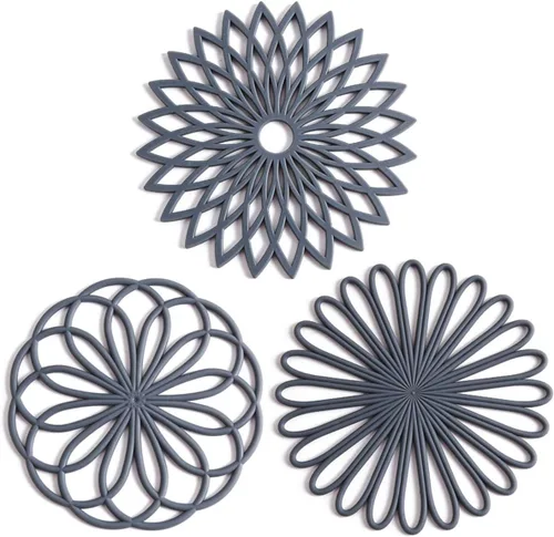 Juego de 3 salvamanteles de silicona, almohadillas calientes para mesa y encimera, salvamanteles para platos calientes, antideslizantes y 2-GRIS