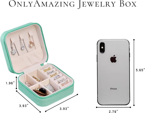 Miniatura 6 de Mini organizador de viaje verde portátil para anillos aretes collar regalos del día de San Valentín para niñas y mujeres