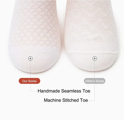 Miniatura 4 de Looching Paquete de 5 calcetines delgados de malla para bebés, niñas y niños, de algodón, color blanco, calcetines de tobillo invisibles 1-8T