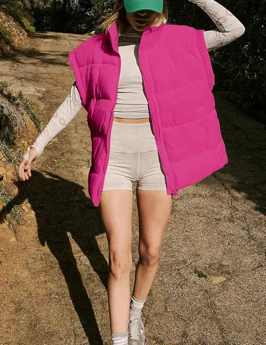 Miniatura 4 de APAFES Chaleco acolchado de invierno para mujer, ligero, cuello alto, manga corta, acolchado, con bolsillos