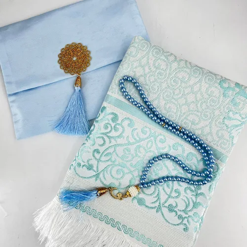 Miniatura 4 de BABY SHOWER CHOCOLATE Juego de alfombra de oración musulmana y Tasbeeh con bolsa Shantung portátil de alta calidad, suave Janamaz Sajadah