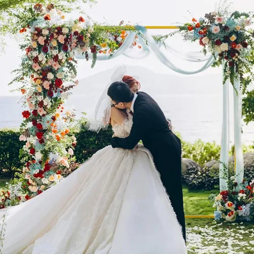 Miniatura 7 de Wokceer Soporte de Arco de Telón de Fondo para Boda Cuadrado 6.6 pies x 6.6 pies Soporte de Arco de Globos de Metal Dorado Pérgola de Jardín Marco