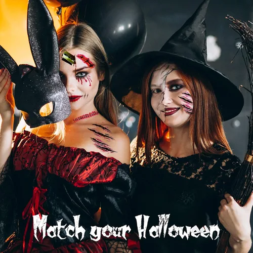 Miniatura 6 de NiHome 40 hojas de Halloween terror extraíble realista falso tatuaje temporal, traje de zombi Cosplay herida de sangre sangrado cicatriz variedad