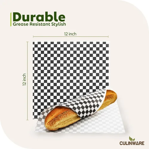 Miniatura 2 de Culiware - Hojas de papel Deli, 12 x 12 pulgadas, 1000 unidades, hoja de cera a cuadros clásica, forros de canasta de alimentos precortados, papel
