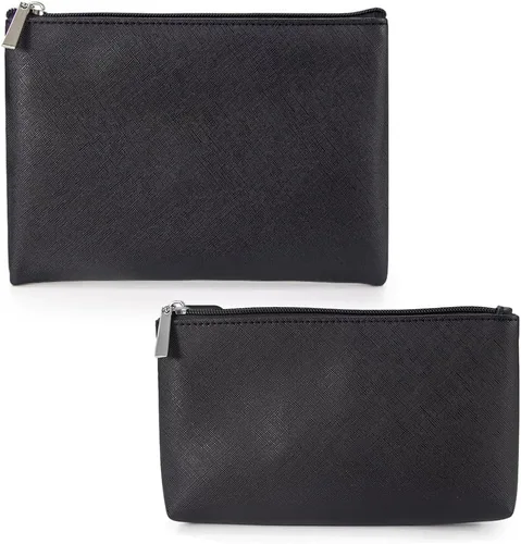 Miniatura 15 de Juego de 2 bolsas de maquillaje, pequeña bolsa de maquillaje con cremallera, bolsa de cosméticos portátil para viajes, bolsa de belleza de piel Negro