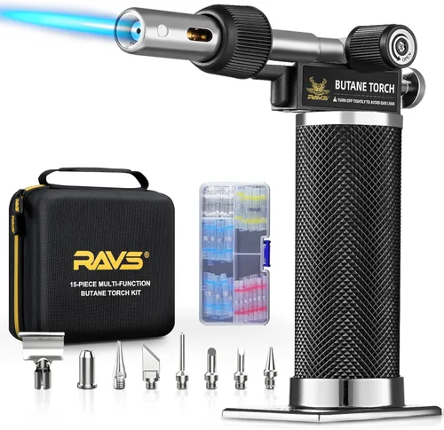 Miniatura 11 de RAVS Kit de Soldador de Butano Inalámbrico, Kit de Soplete de Butano Multifunción de 14 Piezas, Soplete de Soldadura Portátil con Llama Ajustable