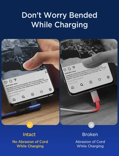 Miniatura 7 de AINOPE - Cable USB C de 1 metro en ángulo recto, paquete de 2 cables USB a USB C de 1 metro, cable USB A a USB C trenzado de nailon de 3.1A de carga