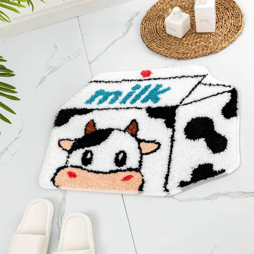 ZSCYD-yingda1992 Alfombra de baño con forma de vaca lechera, animales en forma de caja de leche, antideslizante, bonita alfombra de baño de