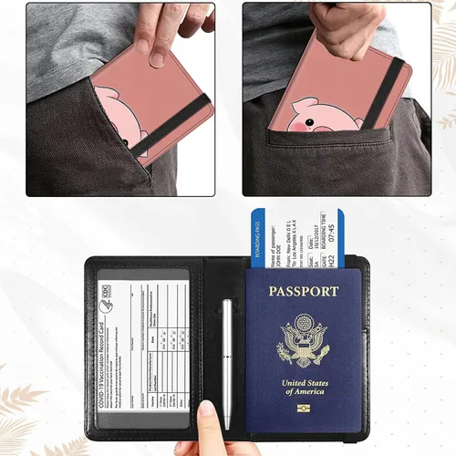 Miniatura 4 de Combo de portatarjetas de pasaporte y vacunación, soporte para pasaporte con ranura para tarjeta de vacunación CDC, cartera con bloqueo RFID