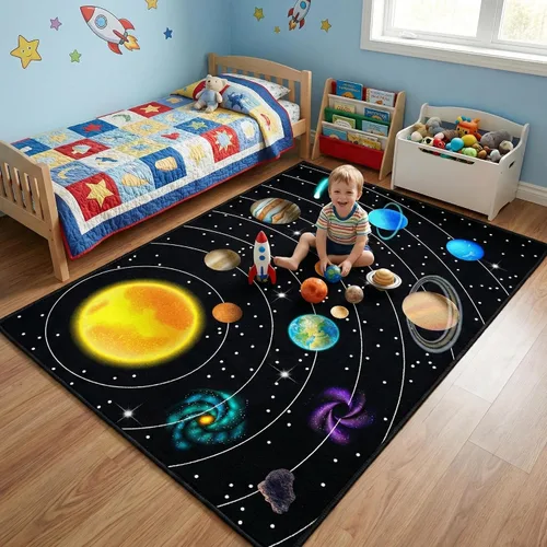 Miniatura 14 de Alfombra espacial para habitación de niños, alfombra de galaxia para niños, alfombras espaciales para dormitorio de niños, decoración