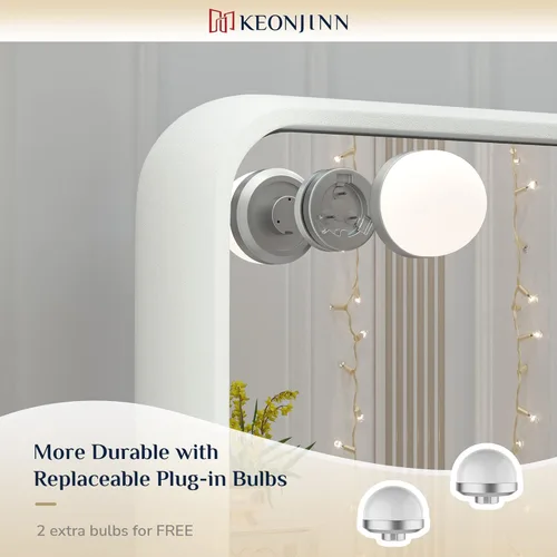 Miniatura 10 de Keonjinn Espejo de tocador Hollywood con luces y altavoz Bluetooth, 15 bombillas reemplazables, espejo de maquillaje con 2 bombillas de repuesto, 3