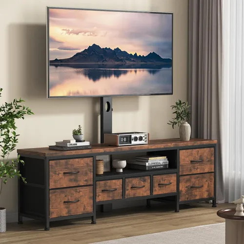 Miniatura 10 de Soporte de TV con soporte para televisores de 45/55/65/75 pulgadas, soporte de TV de 51.2 pulgadas, centro de entretenimiento con 7 cajones de tela