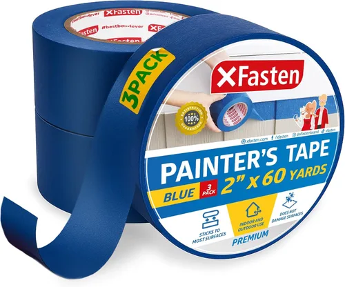 Miniatura 12 de XFasten Cinta azul profesional para pintores, multiuso, 3 pulgadas x 60 yardas, tecnología de línea de borde afilado, produce líneas afiladas