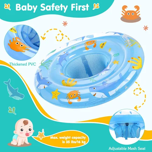 Miniatura 3 de Flotadores de natación para bebés con asiento ajustable, flotadores inflables de PVC de doble capa para niños pequeños