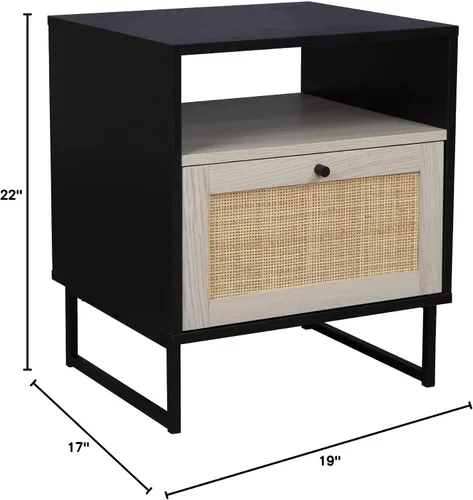 Miniatura 11 de Nathan James Mina - Mesita de noche lateral de madera de ratán con almacenamiento, juego de 2, roble negro/negro