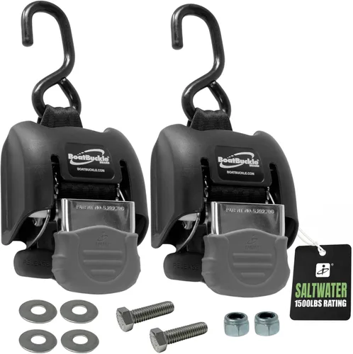 Miniatura 9 de BoatBuckle G2 Correas de amarre para popa de barco a remolque 2x43 pulgadas, 1134 kg de resistencia a la rotura, correas de trinquete retráctiles