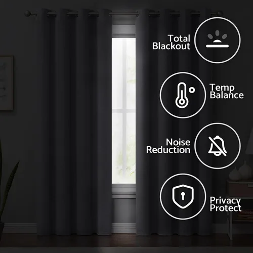 Miniatura 4 de Melodieux Cortinas 100% opacas para dormitorio, aislamiento térmico, reducción de ruido, cortinas de ventana de lino con ojales para sala de estar