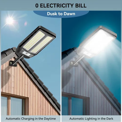 Miniatura 2 de VOOJOY Luces solares de calle de 5000 W para exteriores, luz solar de 7000 K para exteriores, luz de calle LED del atardecer al amanecer, lámpara