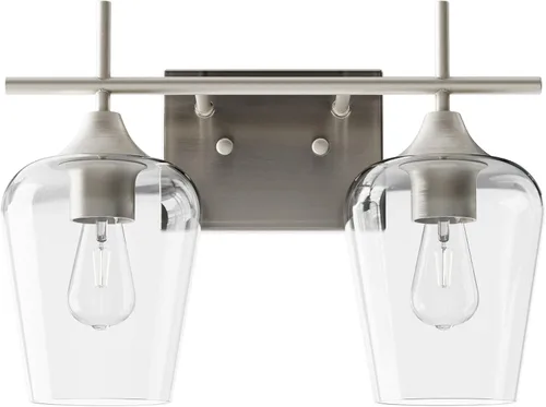 VONLUCE Lámpara de tocador de baño, lámpara de baño de 2 luces sobre el espejo, lámpara de pared de baño con vidrio transparente, accesorios de