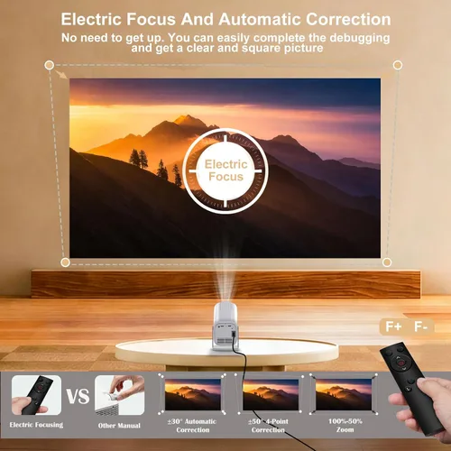 Miniatura 3 de Aplicaciones integradas y wifi: proyector con wifi y Bluetooth, proyector para dormitorio, compatible con 4K, proyector portátil, Keystone