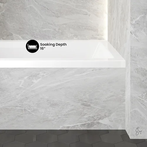 Miniatura 4 de Swiss Madison Voltaire - Bañera independiente de acrílico brillante color blanco de 54" x 30", con nicho, desagüe integral en el lado izquierdo