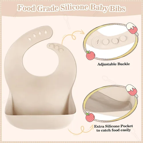 Miniatura 6 de Juego de alimentación para bebés de silicona 10 piezas Suministros de destete con luz LED para bebés Cuenco con ventosa Plato dividido Baberos