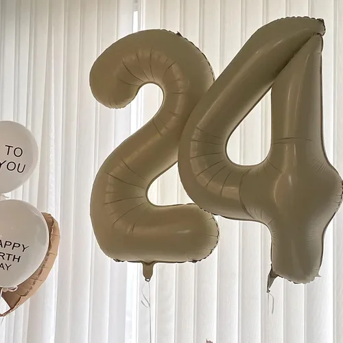 Miniatura 5 de Globos con el número 2, 2 globos, 2 globos de número 40 pulgadas, color blanco arena, grandes globos de aluminio para 2 fiestas de cumpleaños, Arena