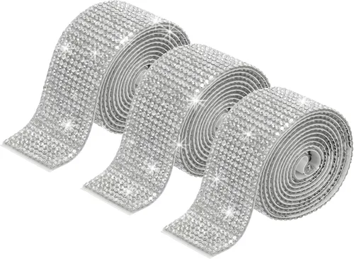 Miniatura 24 de MECCANIXITY 3 rollos de cinta de diamantes de imitación autoadhesiva de 3 yardas y 0.315 in para proyectos de artes y manualidades, pasteles de Beige