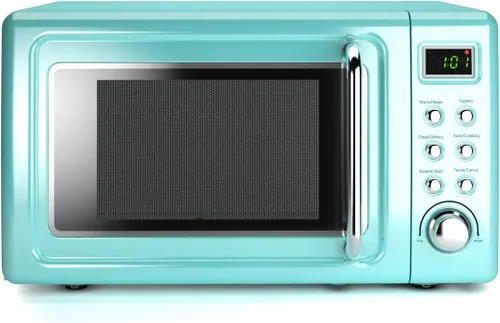Countert - Horno microondas retro, grande de 0.7 pies cúbicos, 700 vatios, encimera de acero laminado en frío con ajuste de tiempo, placa giratoria