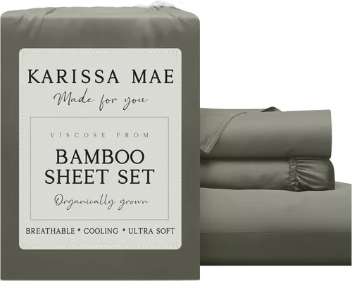 Miniatura 80 de KARISSA MAE Juego de sábanas tamaño individual de viscosa de bambú refrescante, 100% cultivadas orgánicamente, bolsillo profundo de 18 pulgadas