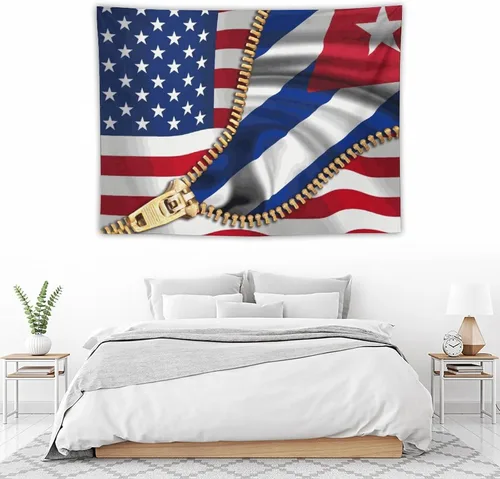 Miniatura 5 de Tapiz de bandera estadounidense y bandera cubana para dormitorio, tapices negros para colgar en la pared, manta para hombres y mujeres, fiesta