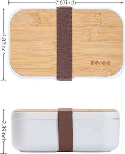 Miniatura 2 de Bento Box - Lonchera de bambú para adultos, a prueba de fugas, hermética, sin BPA, color blanco