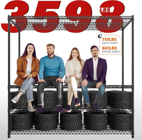 Miniatura 6 de REIBII Estantería de alambre de acero resistente de 82.6 pulgadas de alto x 60 pulgadas de ancho x 17.7 pulgadas de profundidad con ruedas, estantes
