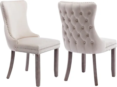 Miniatura 26 de Velvet Dining Chairs Set of 2, Tufted High Chairs with Nailhead Trim, Pull Ring, Black Solid Wood Legs, Elegant Upholstered Accent Chairs for Dining