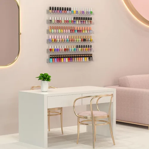 Miniatura 2 de Estante de pared transparente de 24 pulgadas con tapas de extremo extraíbles, juego de 6, organizador de esmalte de uñas acrílico montado