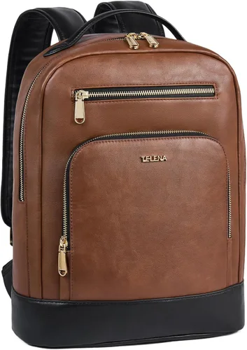 Telena Mochila de cuero para laptop para mujeres y hombres, bolsa de computadora de 15 pulgadas, estilo vintage, trabajo, negocios, para profesores,