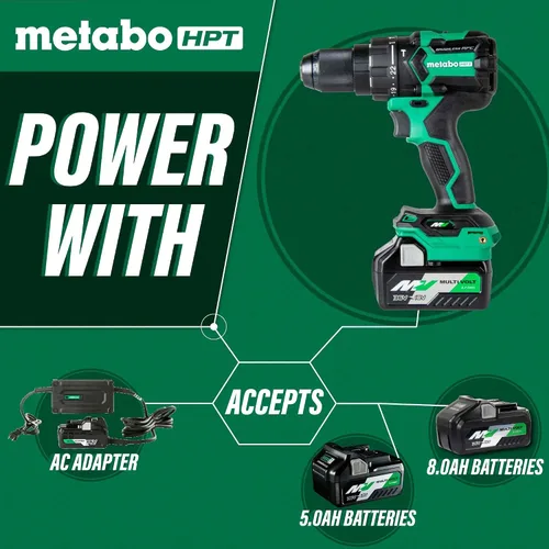 Miniatura 3 de Metabo HPT Kit de taladro de martillo inalámbrico MultiVolt™ de 36 V sin escobillas de 1/2 pulgada, kit de taladro eléctrico con baterías Metabo