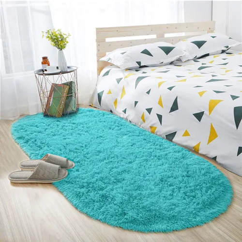 Miniatura 16 de ISEAU Alfombra ovalada esponjosa, moderna de felpa lanuda para dormitorio de niños, extra cómoda, bonita, alfombra de noche para habitación de niños