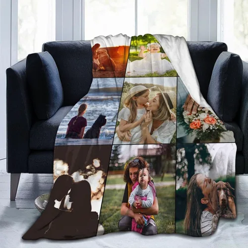 Miniatura 10 de Manta de cama personalizada con texto de fotos, mantas personalizadas con collage de fotos, mantas personalizadas para regalo de cumpleaños 1 Foto