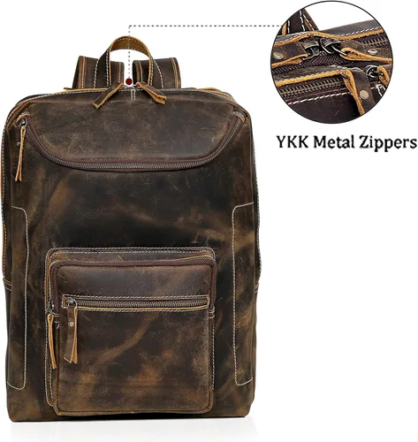 Miniatura 5 de Mochila de cuero vintage para hombre, bolsa para laptop de 16 pulgadas, gran capacidad, viajes de negocios, senderismo, mochila de hombro, mochila