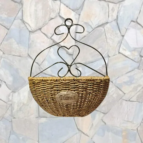 Miniatura 4 de Hemoton Maceta colgante tejida hecha a mano para montaje en pared, de 13.38 x 11.02 x 5.90 pulgadas, con forro impermeable para decoración