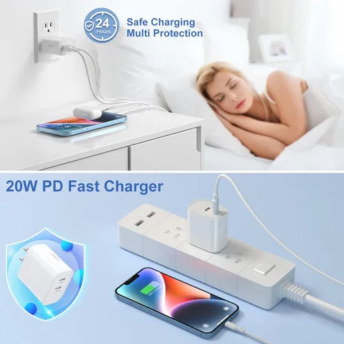 Miniatura 4 de Costyle - Cargador de pared USB C [3 unidades], bloque de carga doble USB C de 20 W, enchufe de pared rápido C, bloque de carga tipo C para iPhone